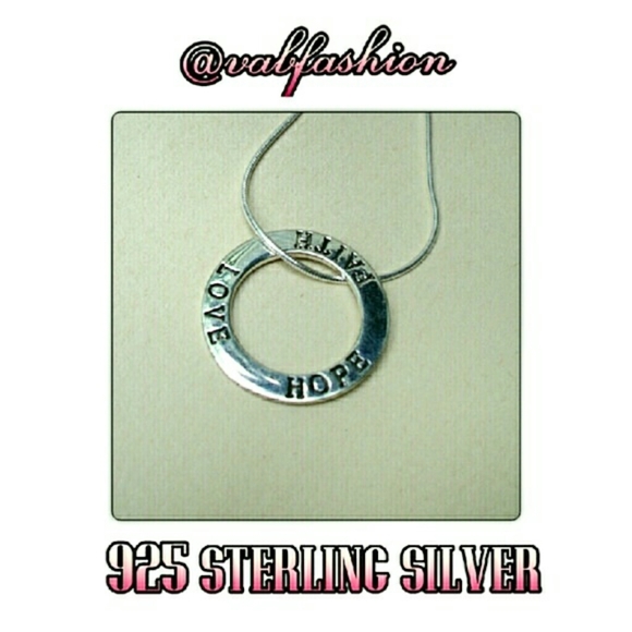 STERLING SILVER LOVE, HOPE, FAITH CIRCLE NECKLACE! - Picture 2 of 6